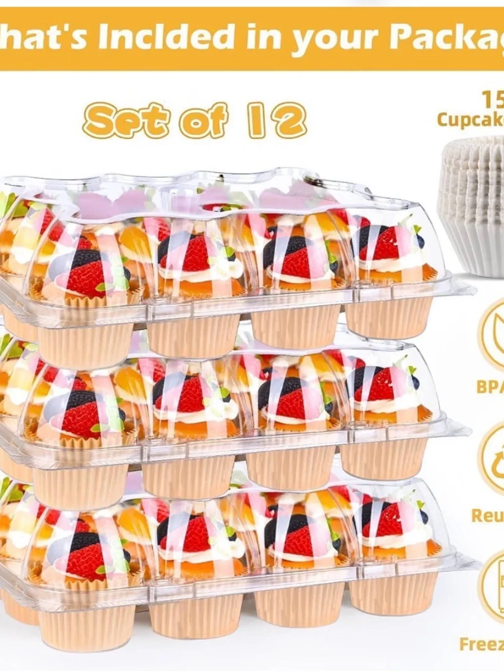 12 Count Cupcake Containers 12 Pack Cupcake Holders Plastic Stackable Cupcake